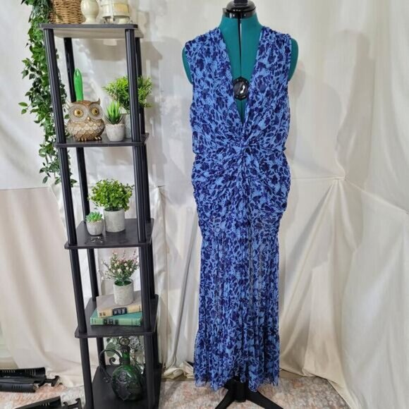 Misa Los Angeles Ava Blue Dress in Goa Floral Mesh - Size‎ Large - Picture 3 of 10